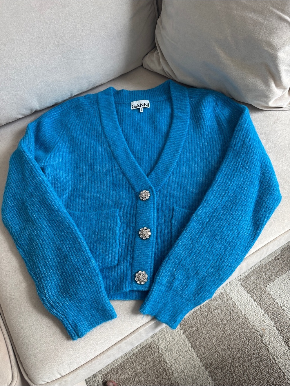 GANNI Soft Knit Cardigan With Crystal Buttons - Picture 11 of 13